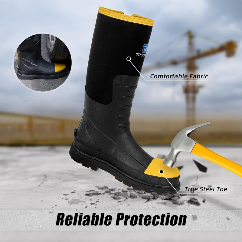 Trudave Store Steel Toe Rubber Boots for Men with Steel Shank, Anti Slip Waterproof Mens Mud Boots Hunting Work Boots, Durable Rain Boots for Construction, Farming, Size 6-14 - Image 2